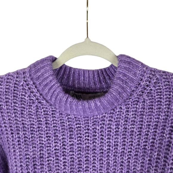 Zara Alpaca-Wool Blend Pullover Knit Ribbed Lavender Sweater - Picture 10 of 15
